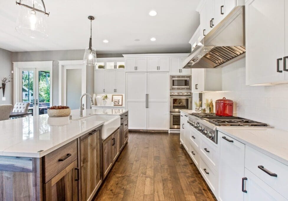 Brown and white colors throughout this kitchen and home